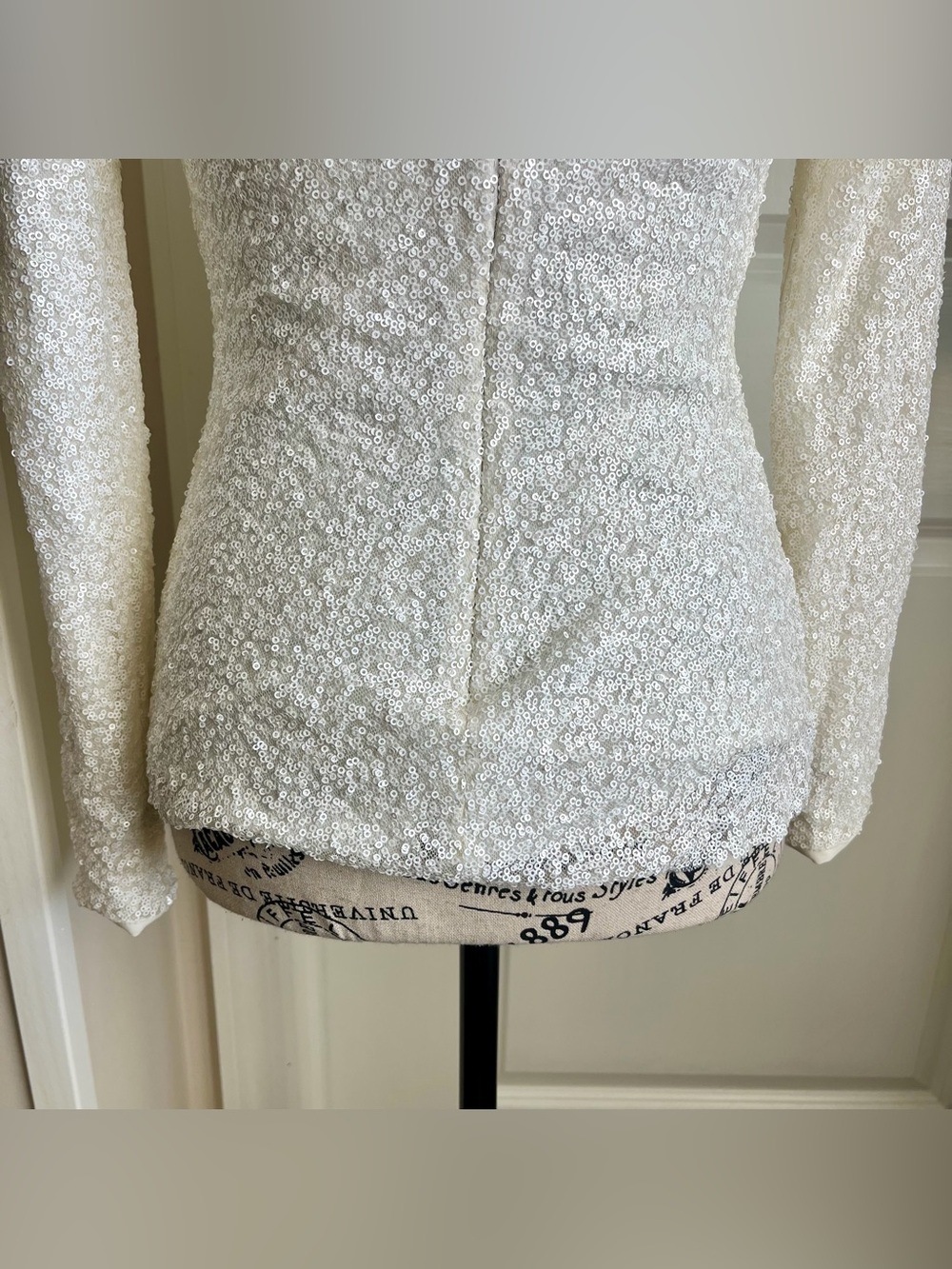 Lauren Ralph Lauren Evening Sequin Long Sleeve Boat Neck Top White Sz 2 - Picture 13 of 16